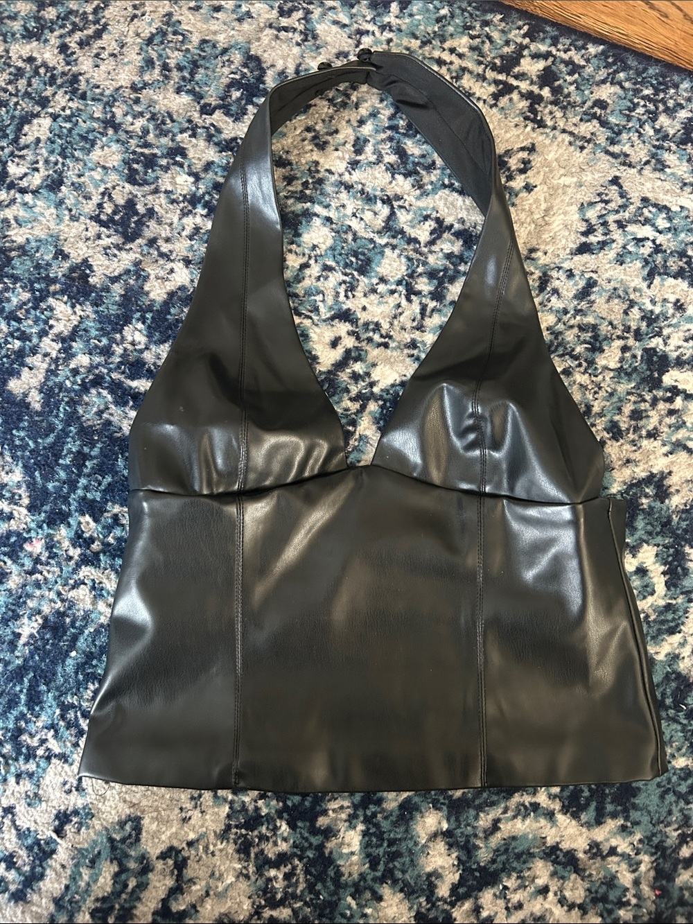 Edikted Black Faux Leather Halter Crop Top